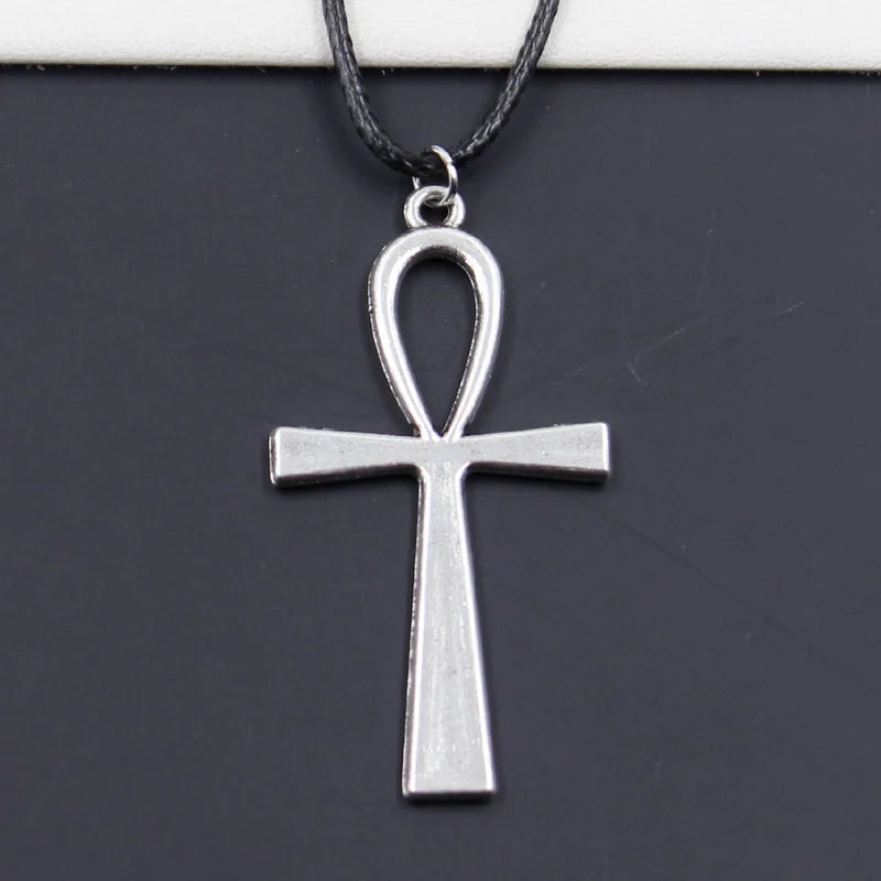 Egyptian Ankh Cross Pendant Leather Choker Necklace