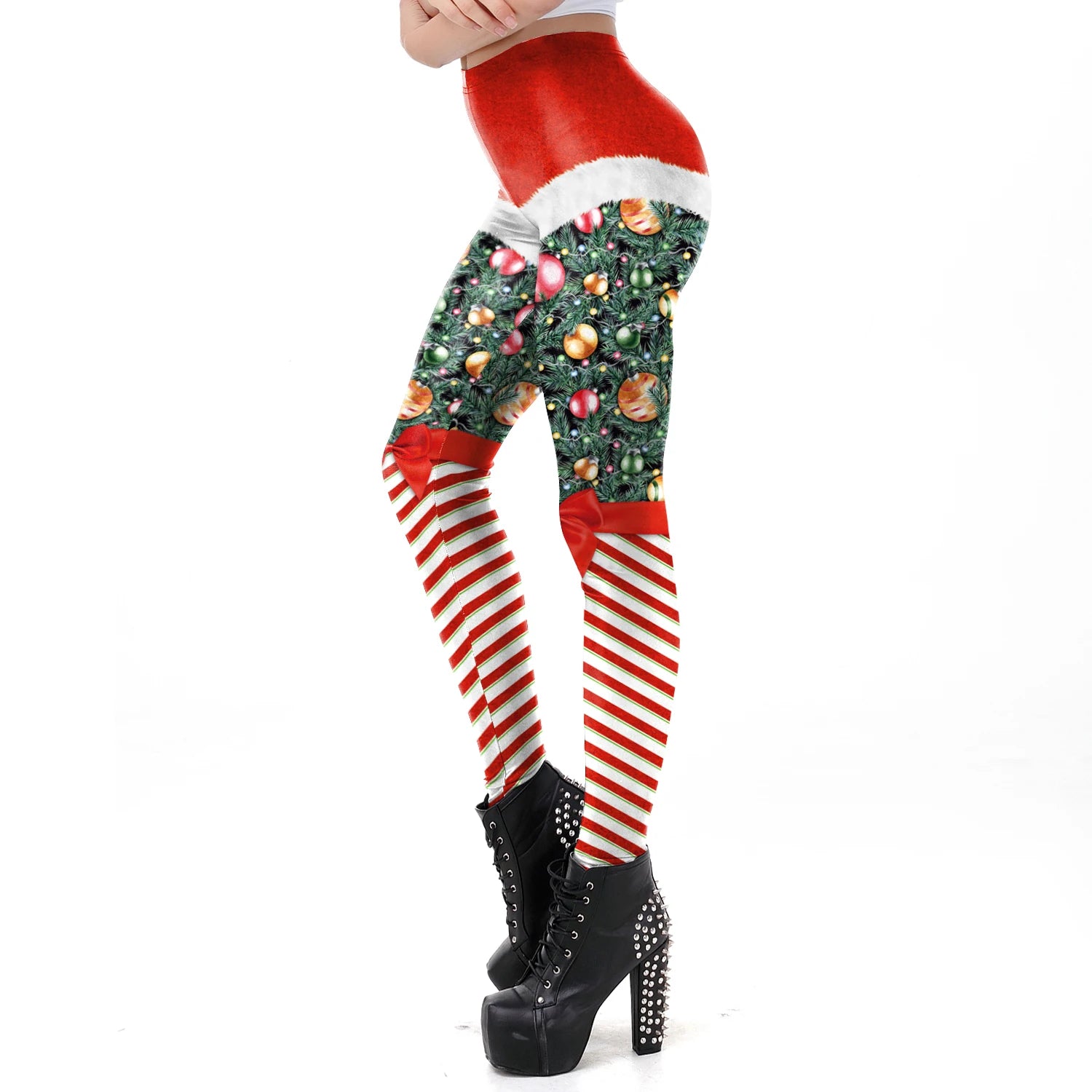 VIP FASHION Sexy High-Waist Christmas Stripe Leggings