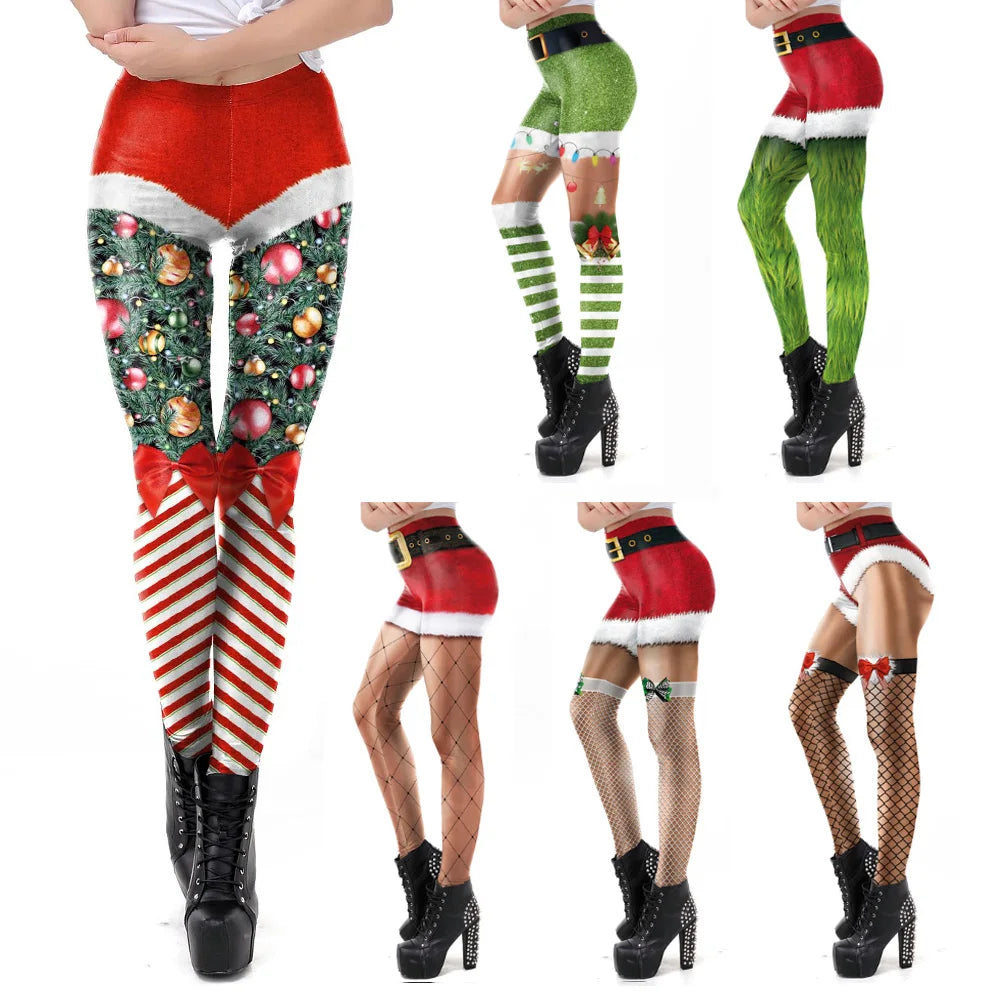 VIP FASHION Sexy High-Waist Christmas Stripe Leggings