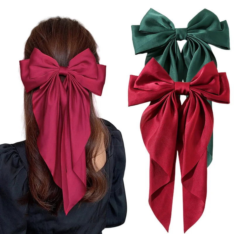 Satin Bow Hair Clip with Long Ribbon