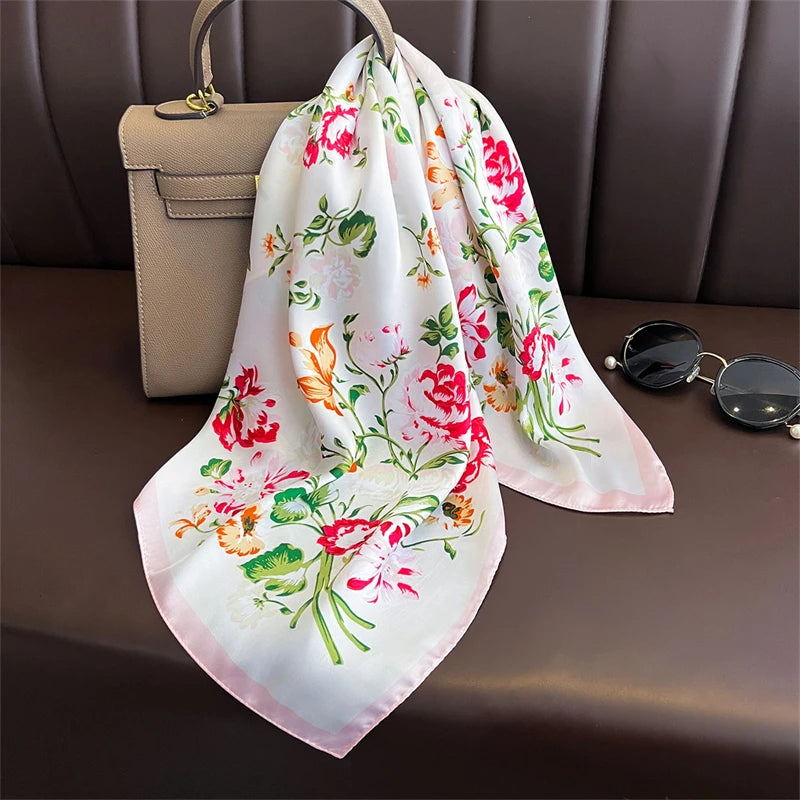 Luxury Satin Silk Square Scarf for Women