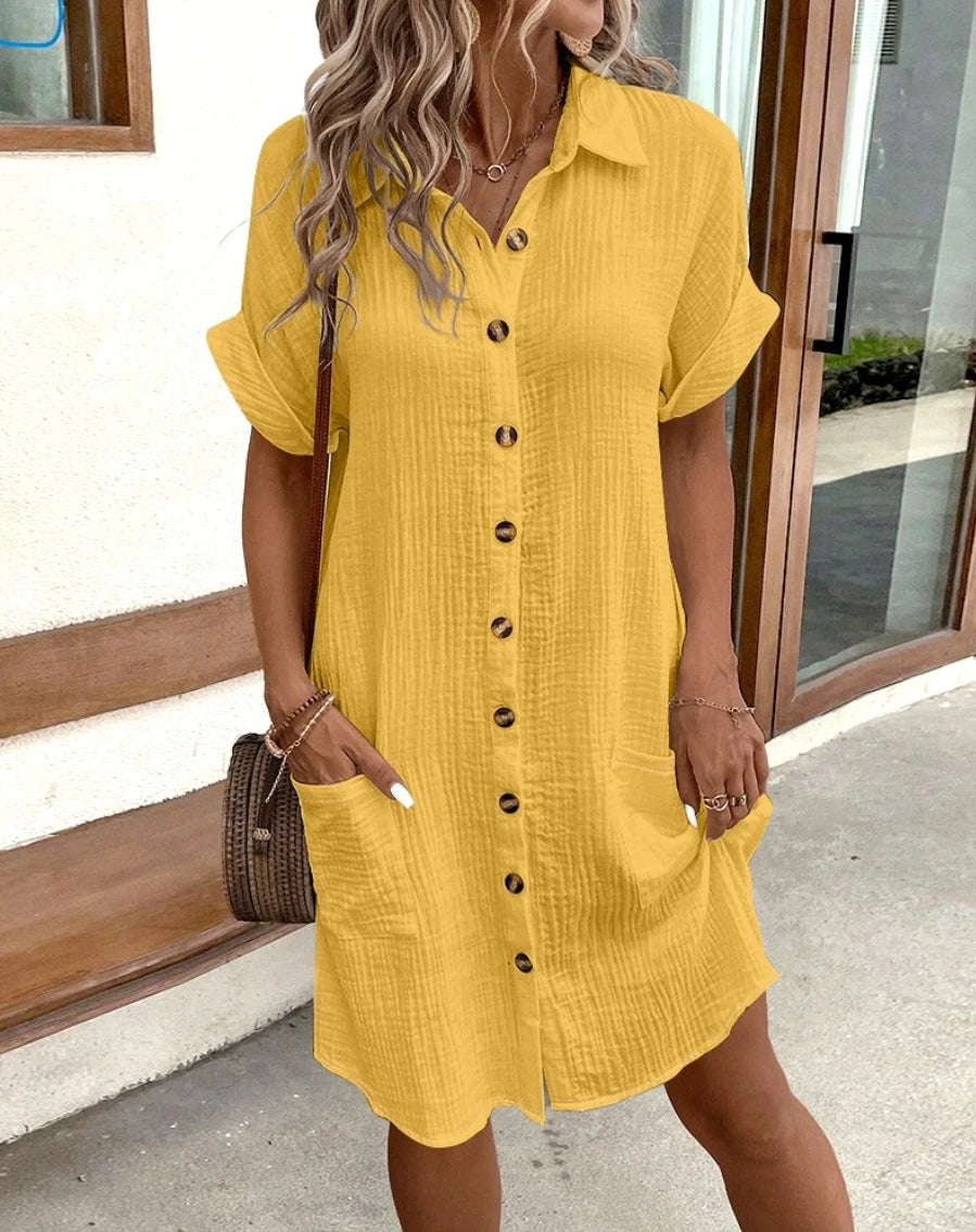 Three-Quarter Sleeve Linen Dress