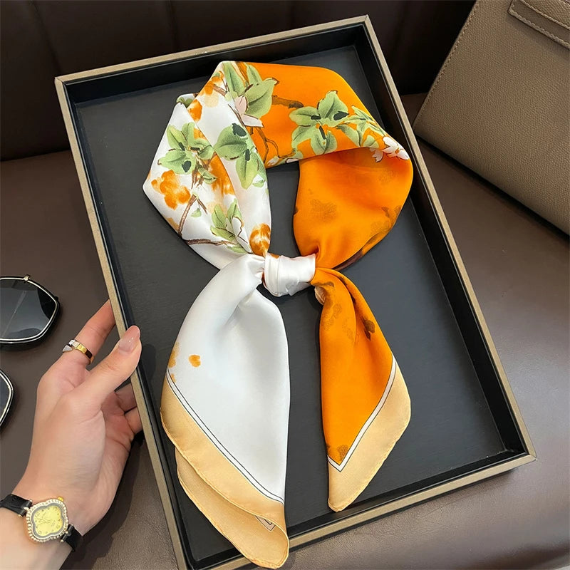 Luxury Satin Silk Square Scarf for Women