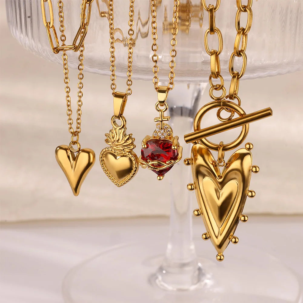 Punk Gold Heart Pendant Choker Necklace