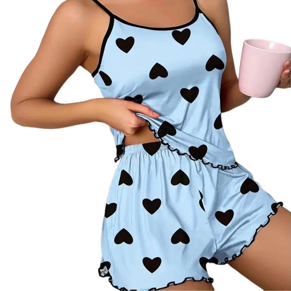 Casual Summer Pajamas – Heart Print Set