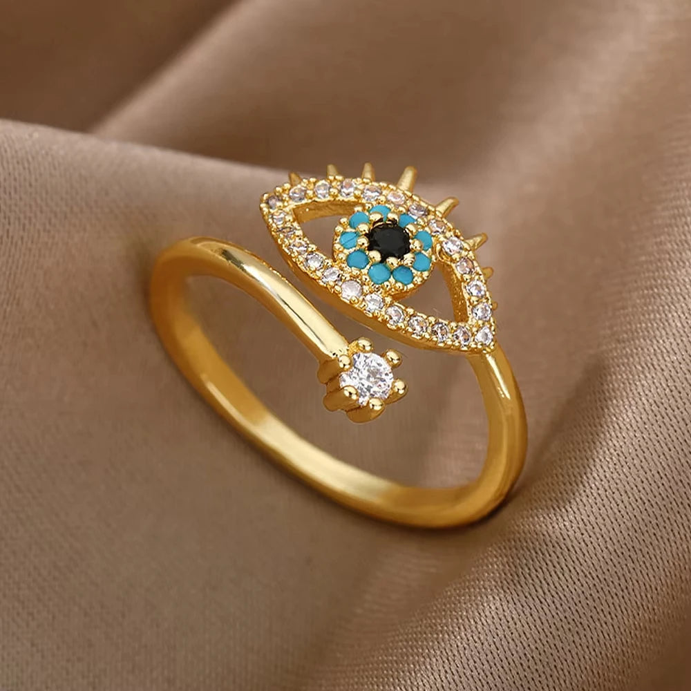 Gold Evil Eye Zircon Adjustable Ring