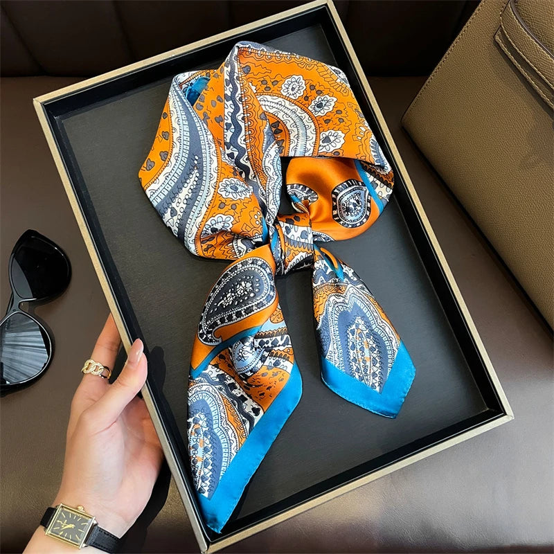 Luxury Satin Silk Square Scarf for Women