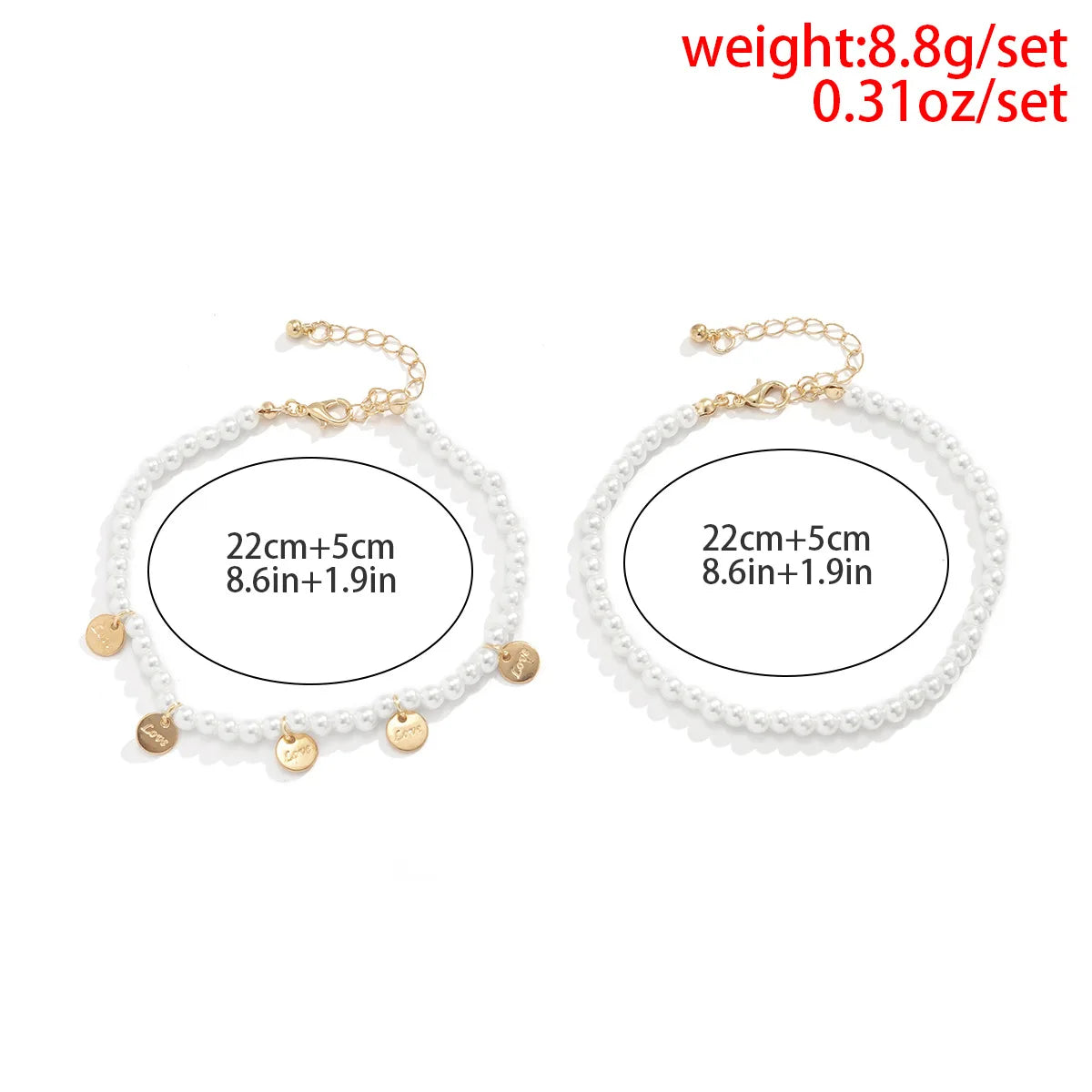 Vintage Round Brand LOVE Engraved Pendant Anklet Women's 2022 Multilayer Imitation Pearl Beaded Anklets Girls Fashion Jewelry