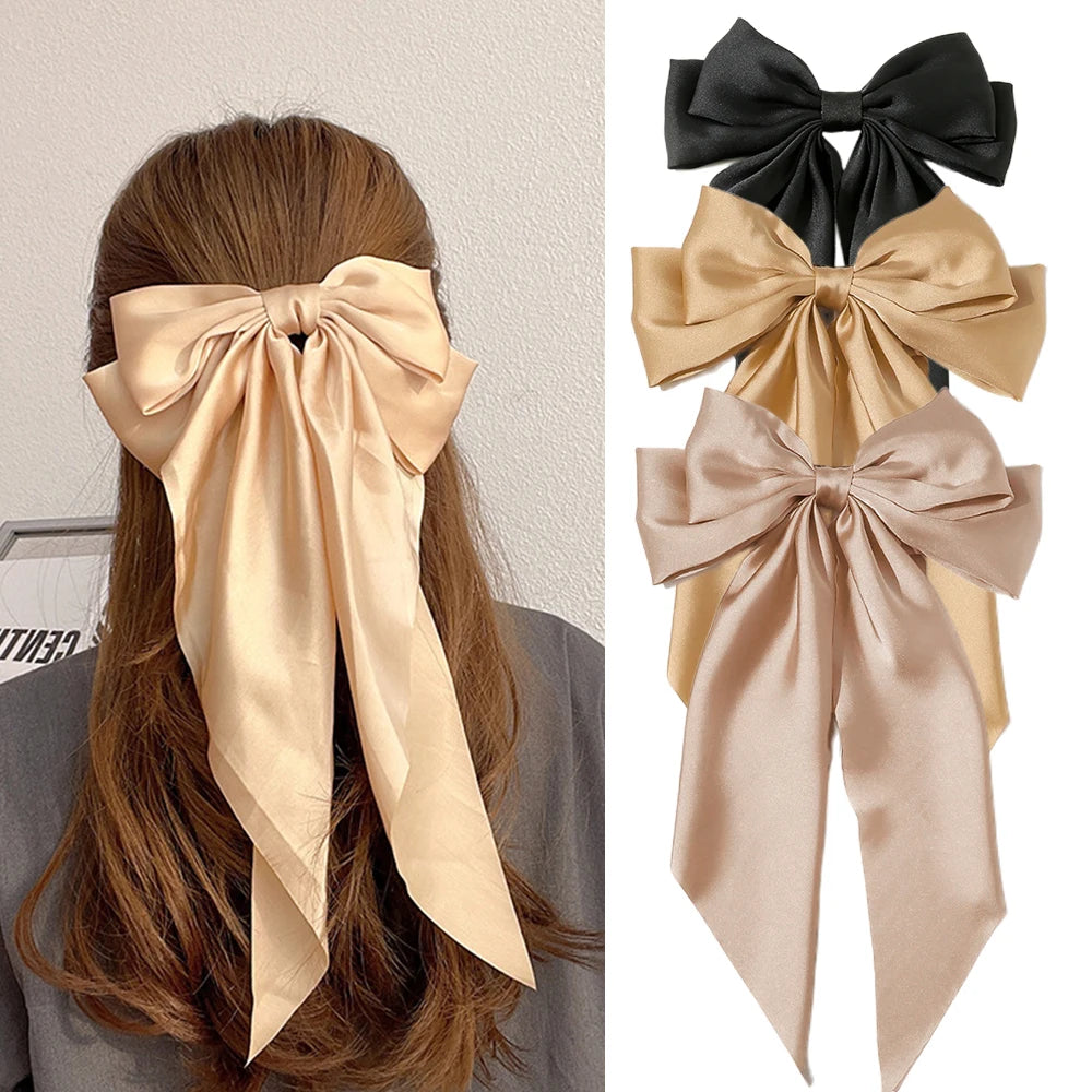 Satin Bow Hair Clip with Long Ribbon