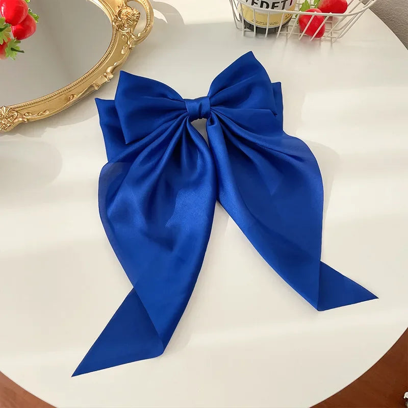 Satin Bow Hair Clip with Long Ribbon