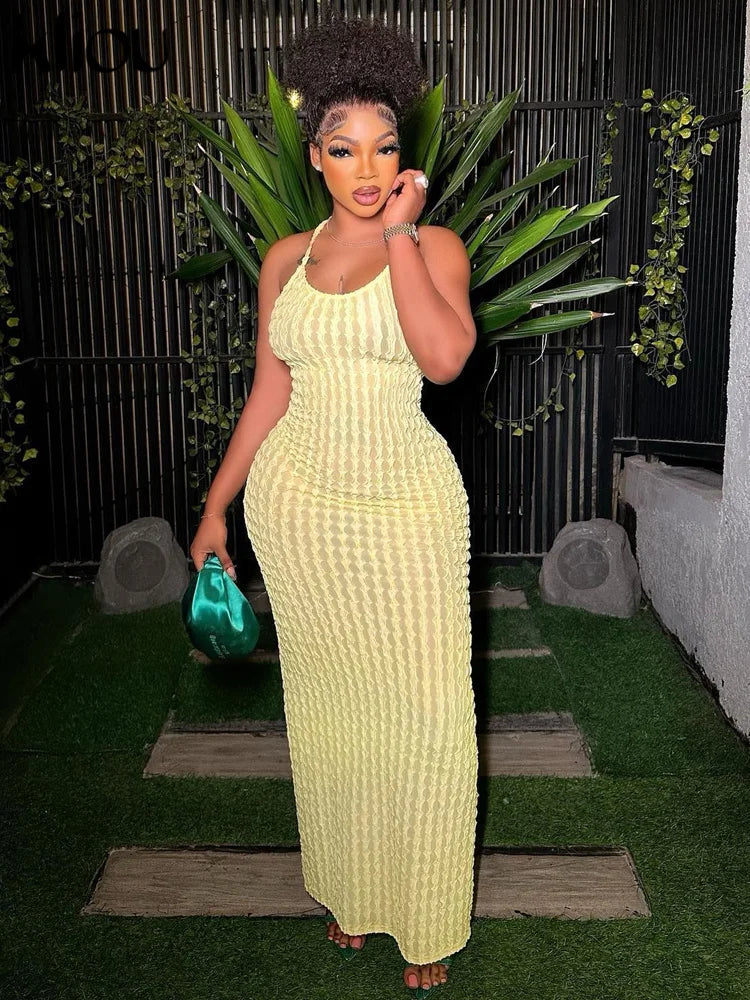 Kliou Ruched Spaghetti Strap Maxi Dress