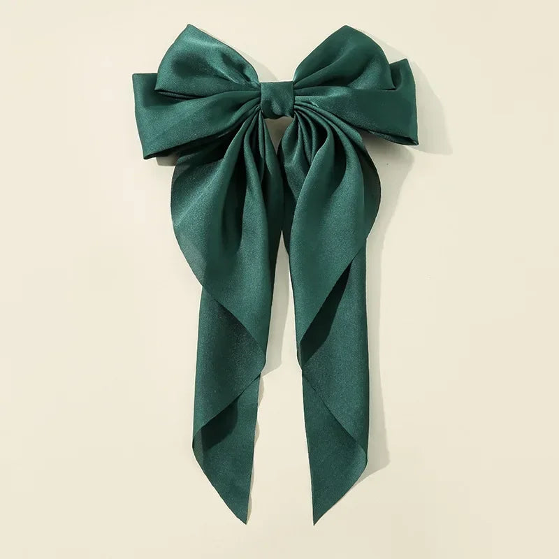 Satin Bow Hair Clip with Long Ribbon
