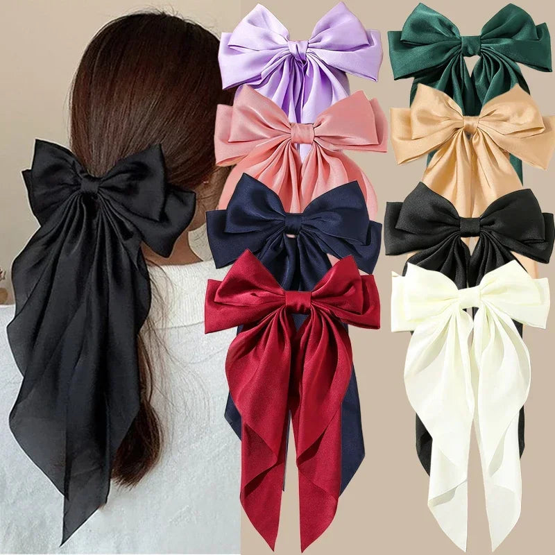 Satin Bow Hair Clip with Long Ribbon