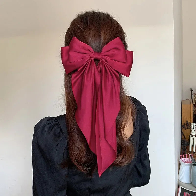 Satin Bow Hair Clip with Long Ribbon