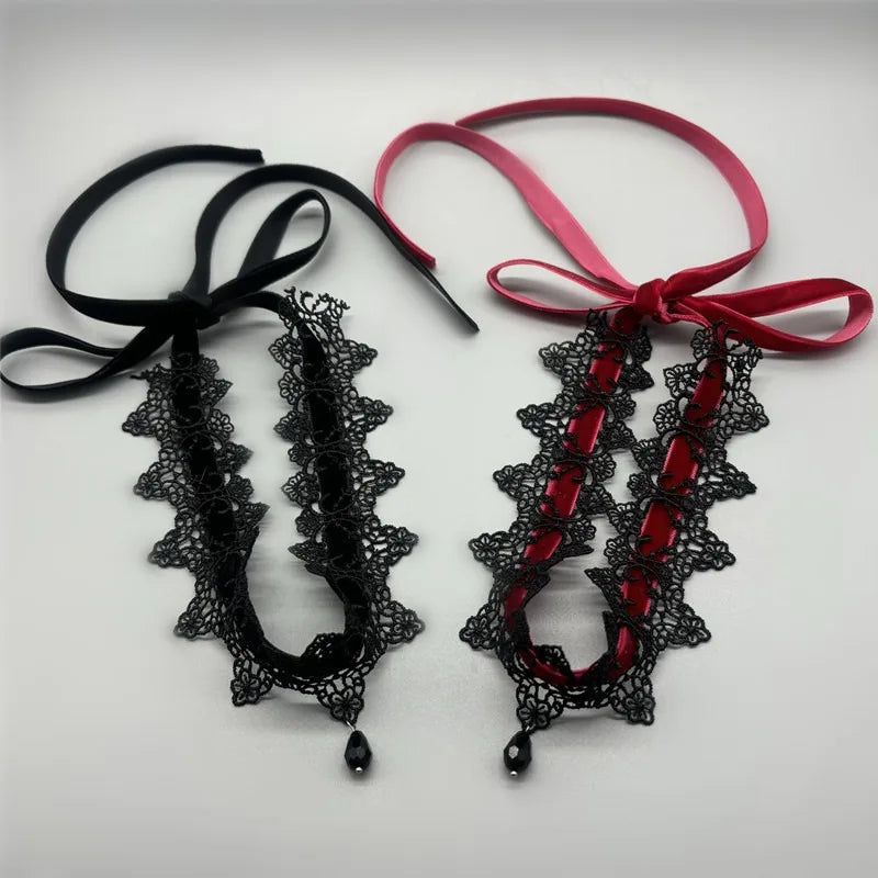 Gothic Lace Velvet Choker Necklace with Flower Pendant