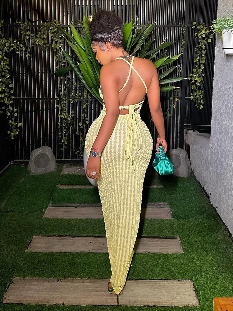 Kliou Ruched Spaghetti Strap Maxi Dress