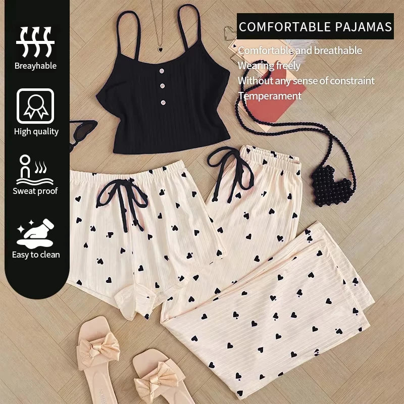 Women’s 3-Piece Heart Print Sleepwear Set