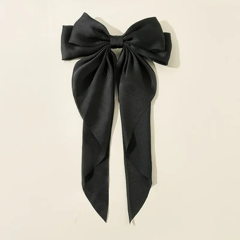 Satin Bow Hair Clip with Long Ribbon