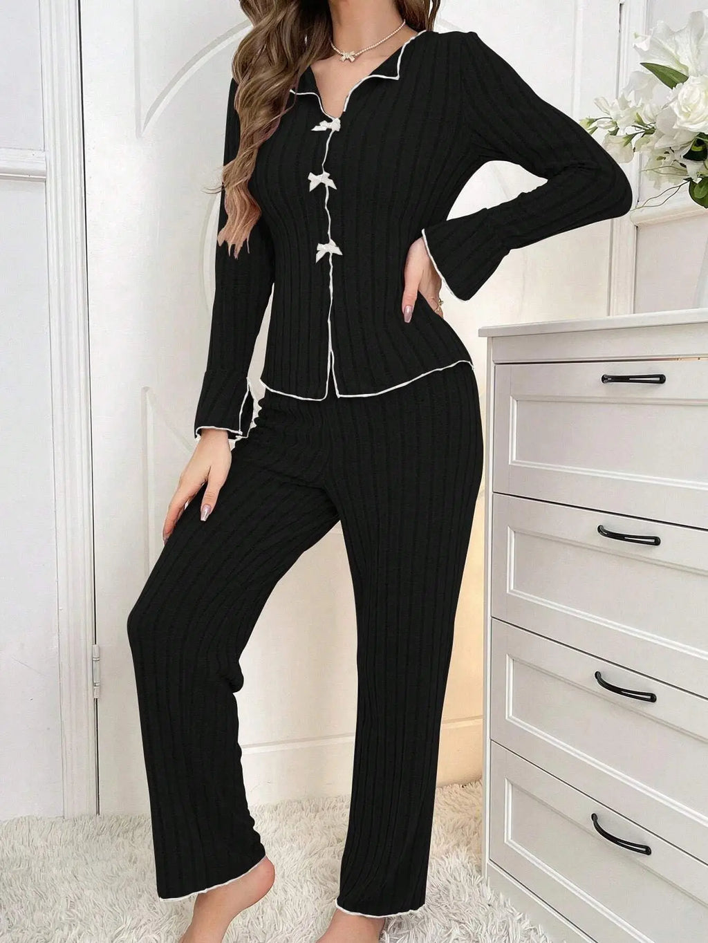 Women’s Elegant Bow Winter Pajama Set