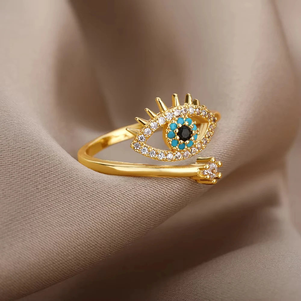 Gold Evil Eye Zircon Adjustable Ring