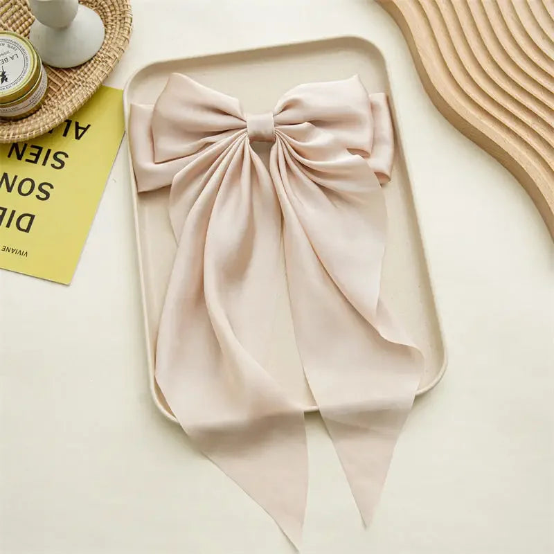 Satin Bow Hair Clip with Long Ribbon