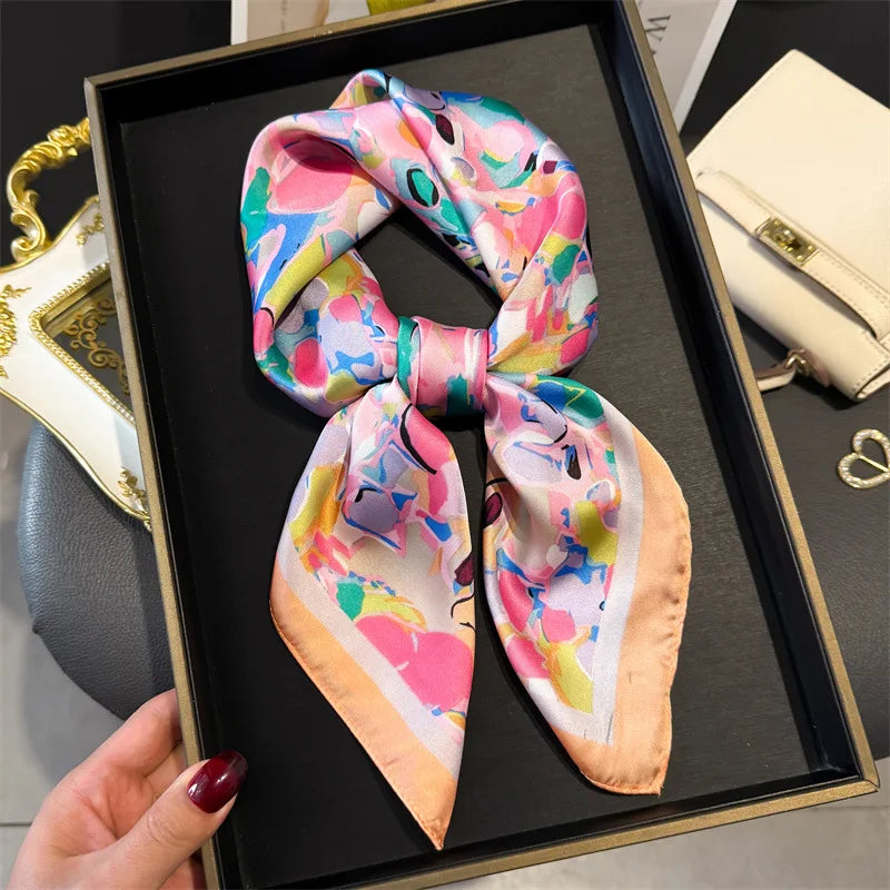 Luxury Satin Silk Square Scarf for Women