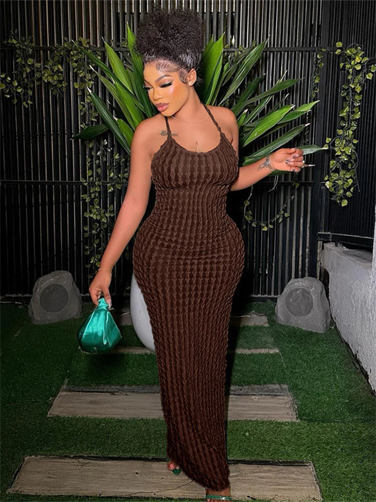 Kliou Ruched Spaghetti Strap Maxi Dress