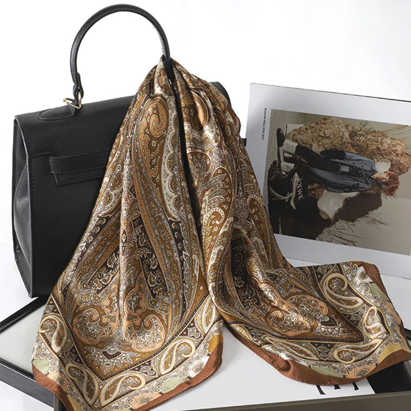 Luxury Satin Silk Square Scarf for Women
