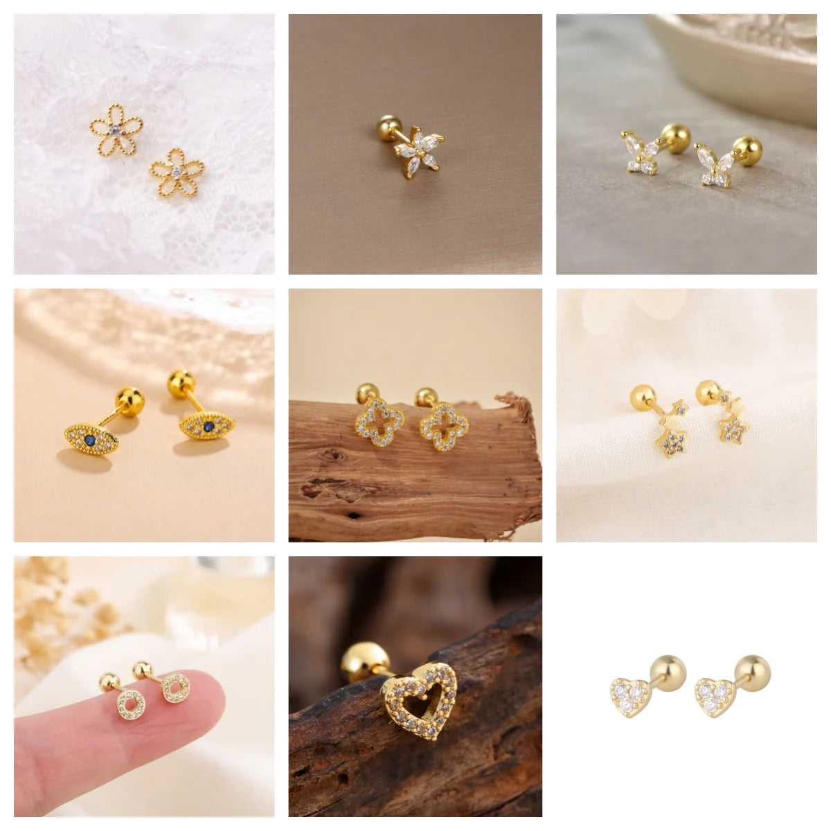 Women’s Gold Multi-Shape Stud Earrings (2PCS)
