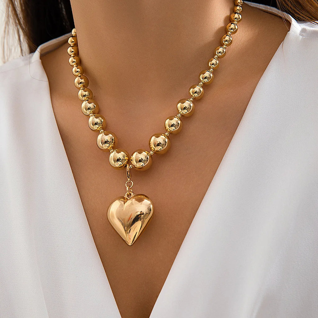 Women’s Big Beaded Chain Heart Pendant Choker