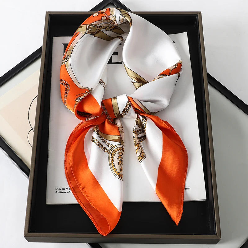 Silk-Feel Satin Square Scarf for Women