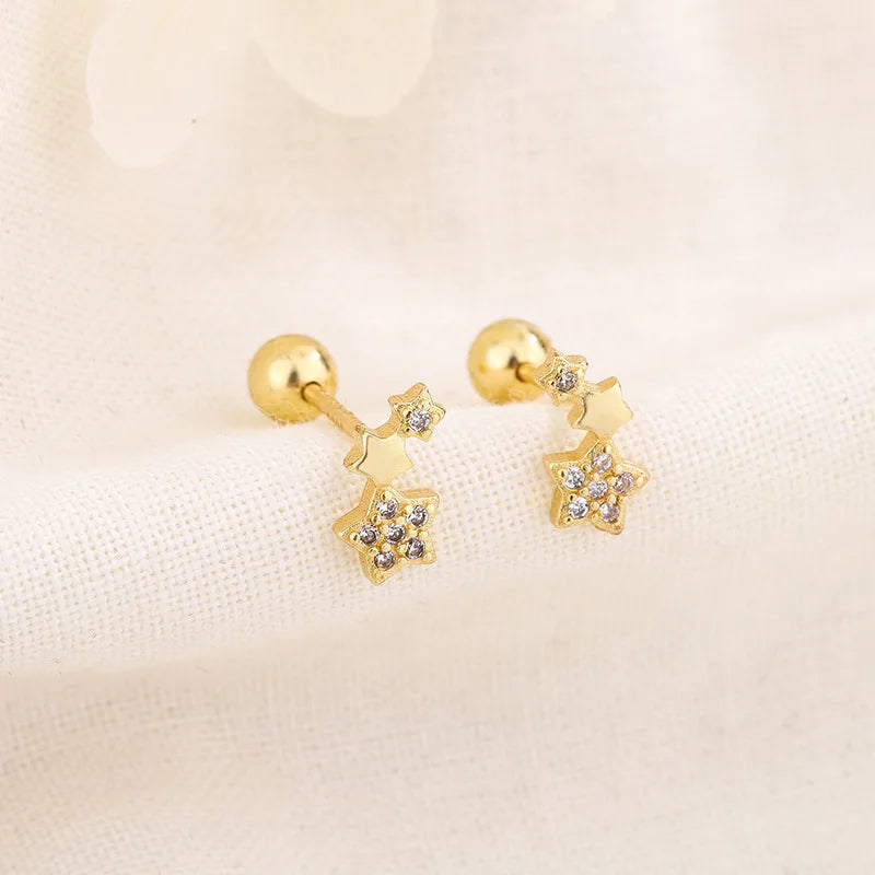 Women’s Gold Multi-Shape Stud Earrings (2PCS)