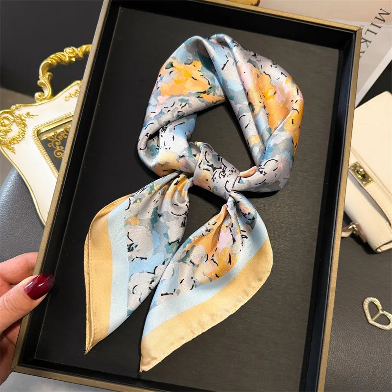 Luxury Satin Silk Square Scarf for Women
