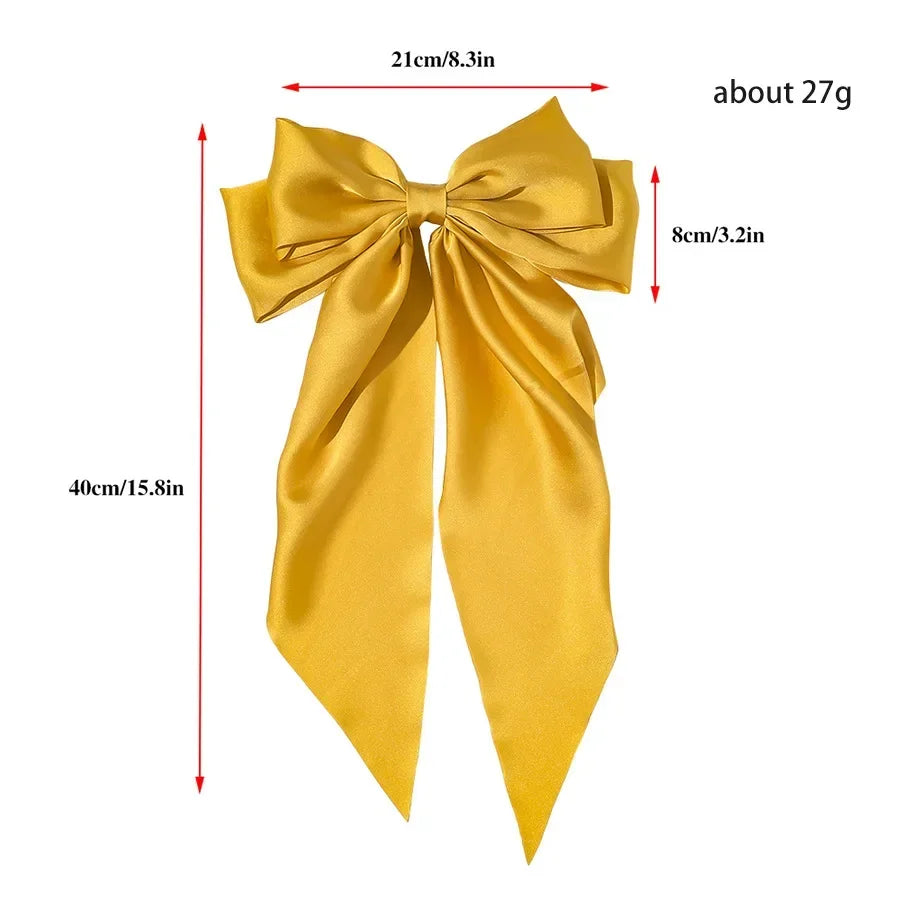 Satin Bow Hair Clip with Long Ribbon