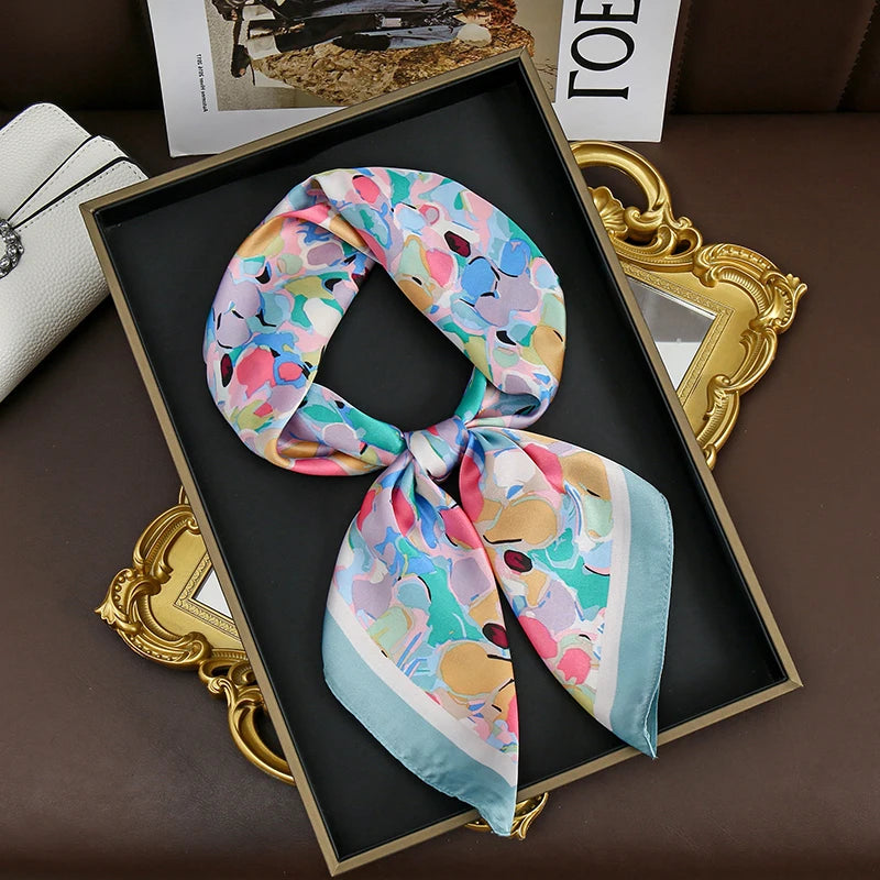 Silk-Feel Satin Square Scarf for Women