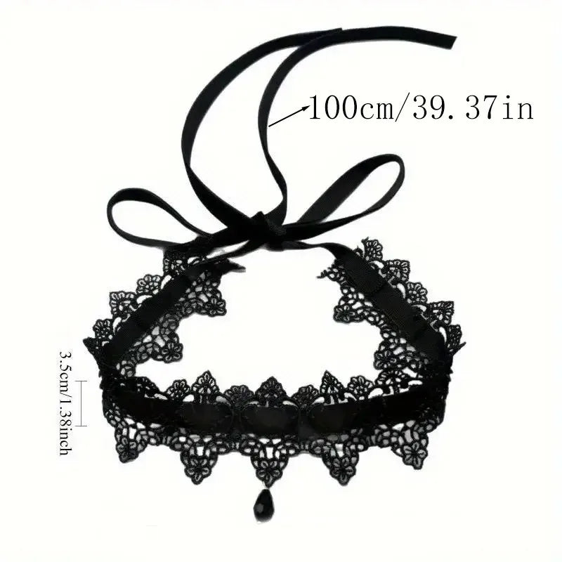 Gothic Lace Velvet Choker Necklace with Flower Pendant