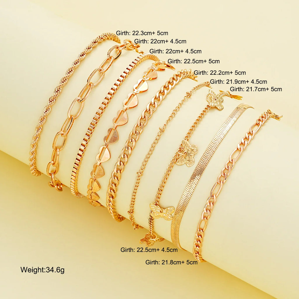 New European American Heart Butterfly Ankle Set for Women Bohemian Retro Beach Multi Bead Ankles Versatile Party Banquet Jewelry