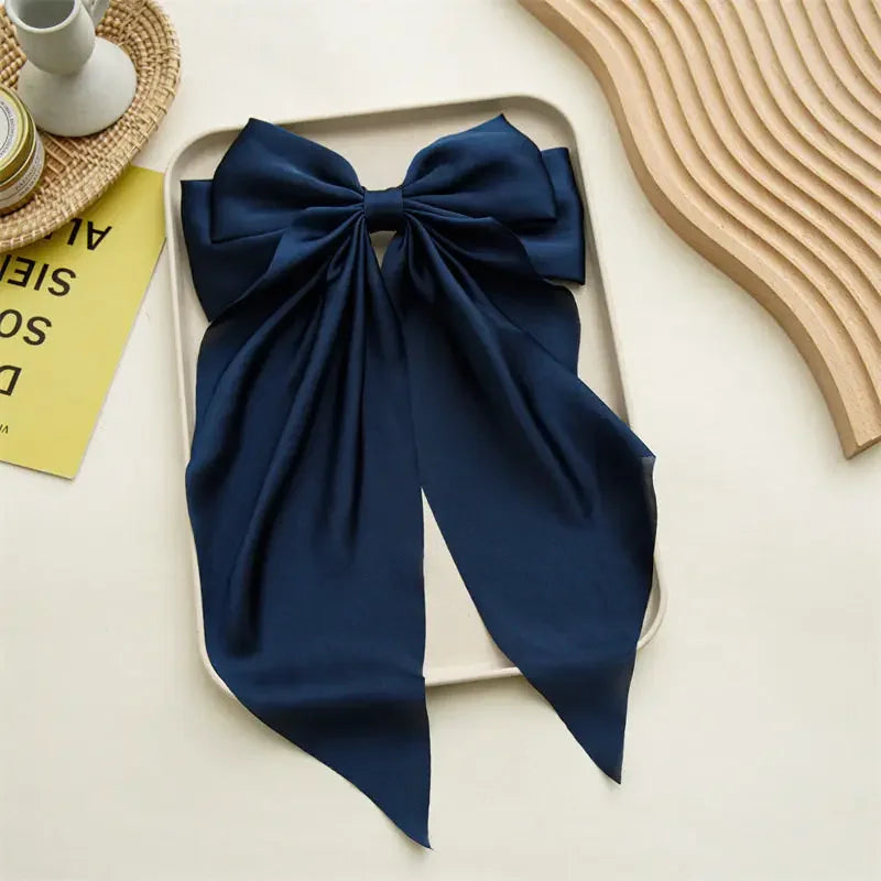 Satin Bow Hair Clip with Long Ribbon