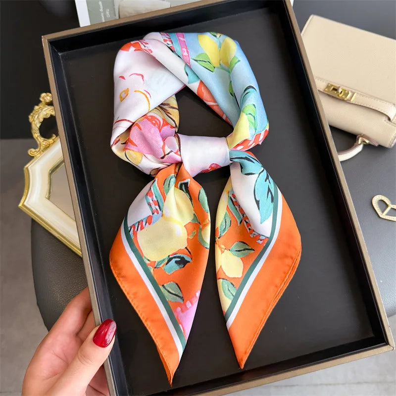 Luxury Satin Silk Square Scarf for Women