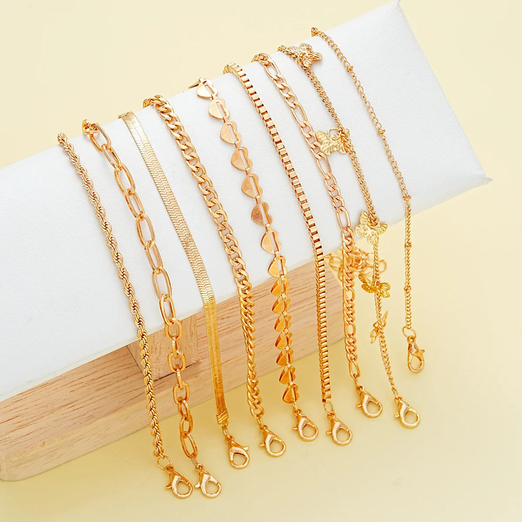 New European American Heart Butterfly Ankle Set for Women Bohemian Retro Beach Multi Bead Ankles Versatile Party Banquet Jewelry