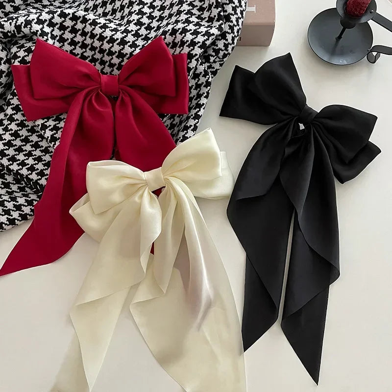Satin Bow Hair Clip with Long Ribbon
