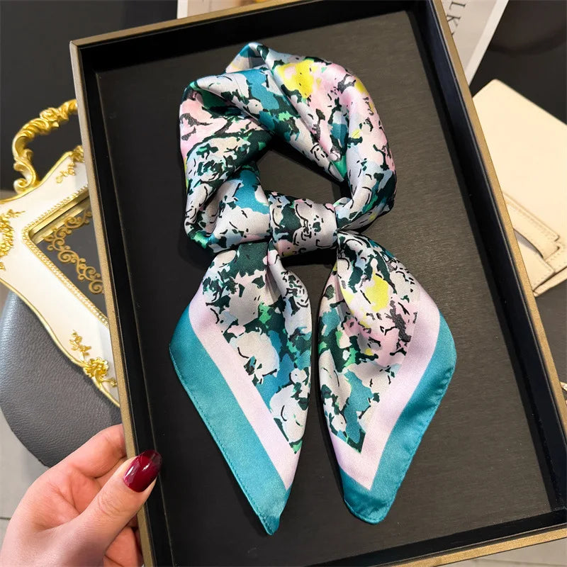 Luxury Satin Silk Square Scarf for Women