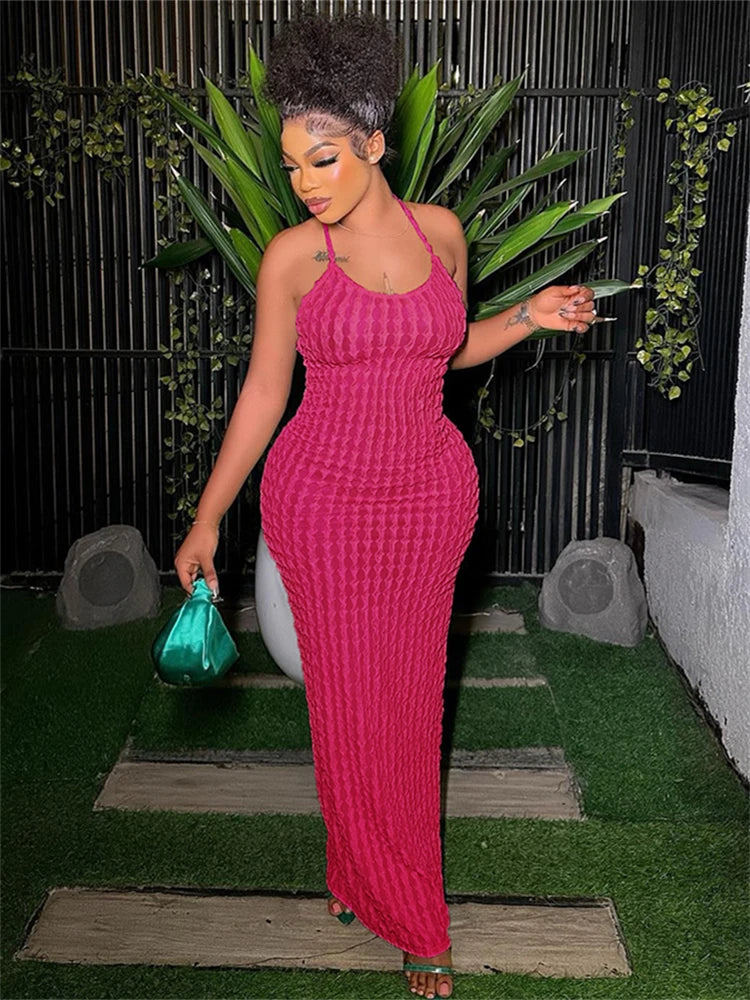 Kliou Ruched Spaghetti Strap Maxi Dress