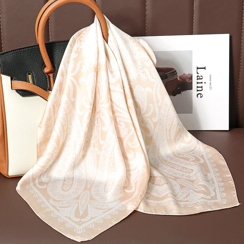 Luxury Satin Silk Square Scarf for Women