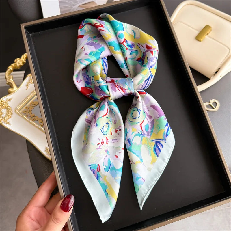 Luxury Satin Silk Square Scarf for Women