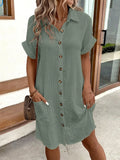 Three-Quarter Sleeve Linen Dress