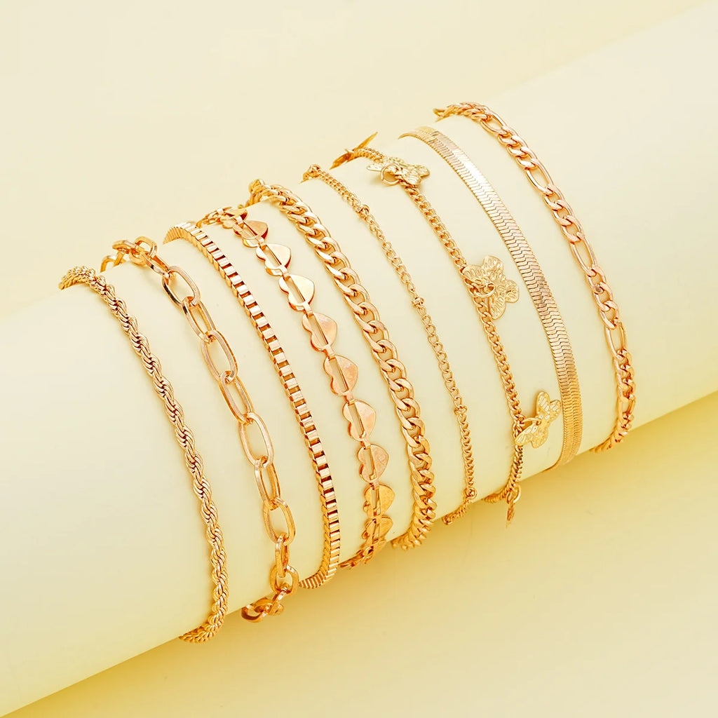 New European American Heart Butterfly Ankle Set for Women Bohemian Retro Beach Multi Bead Ankles Versatile Party Banquet Jewelry