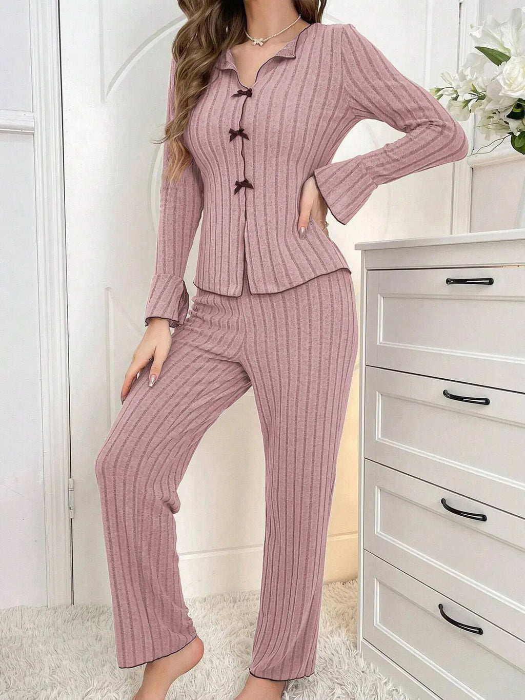 Women’s Elegant Bow Winter Pajama Set