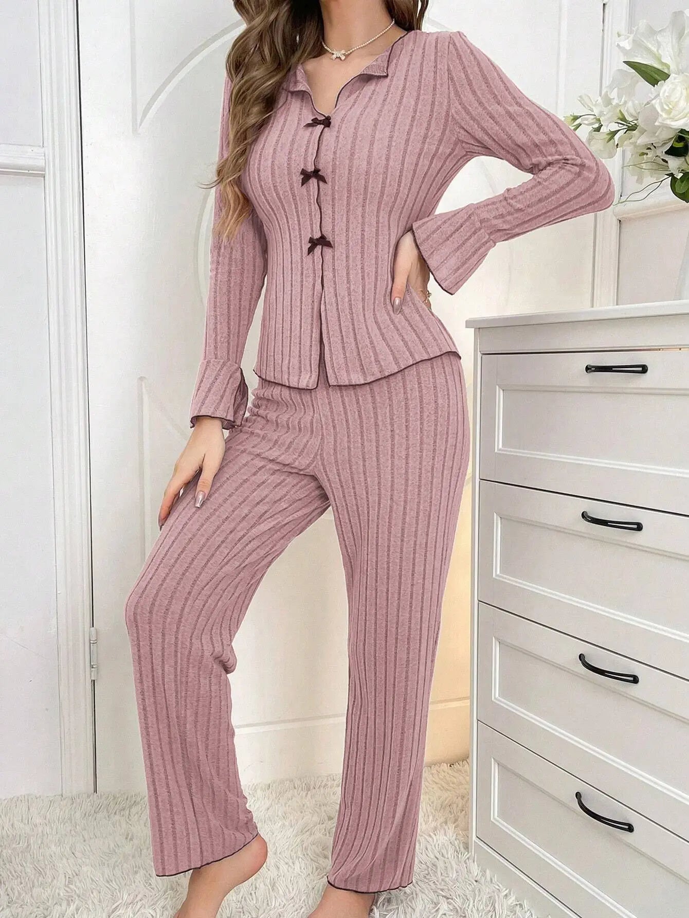 Women’s Elegant Bow Winter Pajama Set