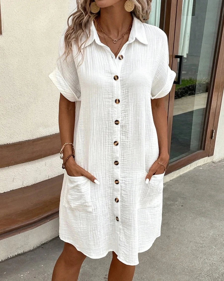 Three-Quarter Sleeve Linen Dress